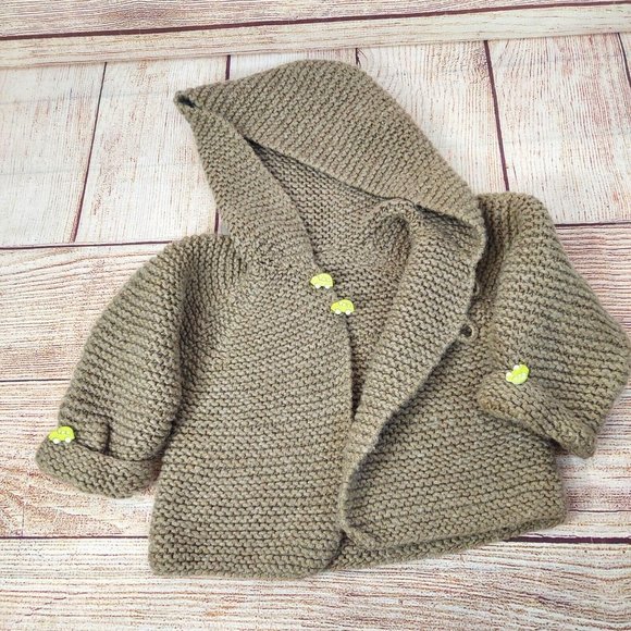 Baby Hooded Cardigan Sweater Handmade Wool Knitted Crochet Car Buttons Warm Top - Picture 2 of 8